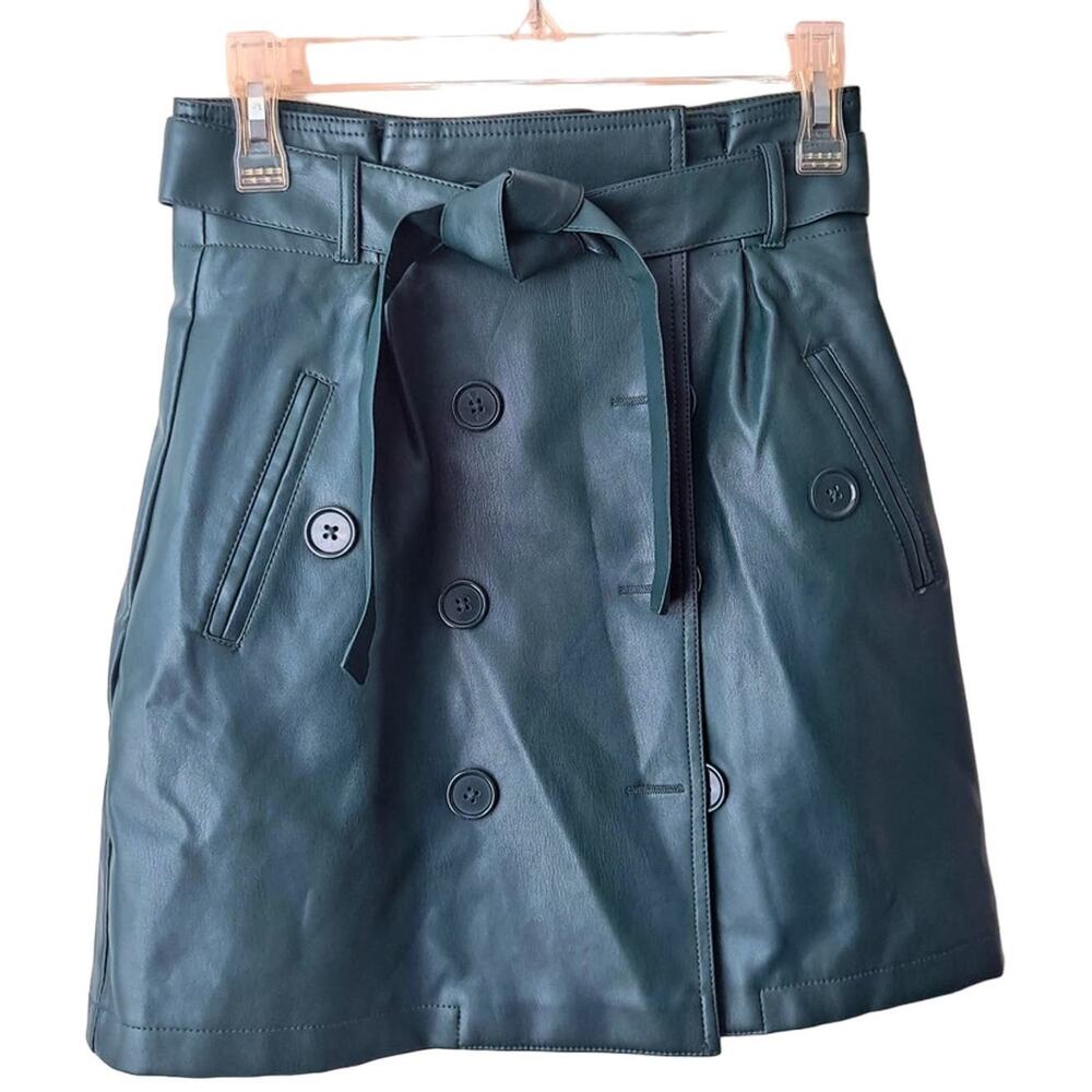 Forever 21 Emerald Green Non Leather Paper Bag Wrap Mini Skirt w Belt - Size S